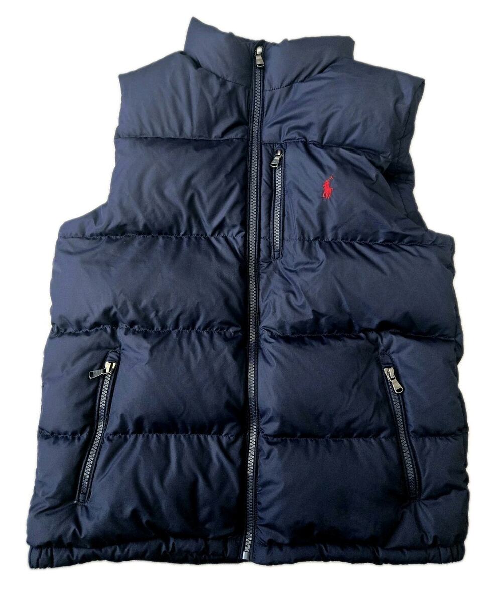 Polo Ralph Lauren Down Puffer Vest Full Zip Logo Boys Navy Blue Youth SZ L 14/16